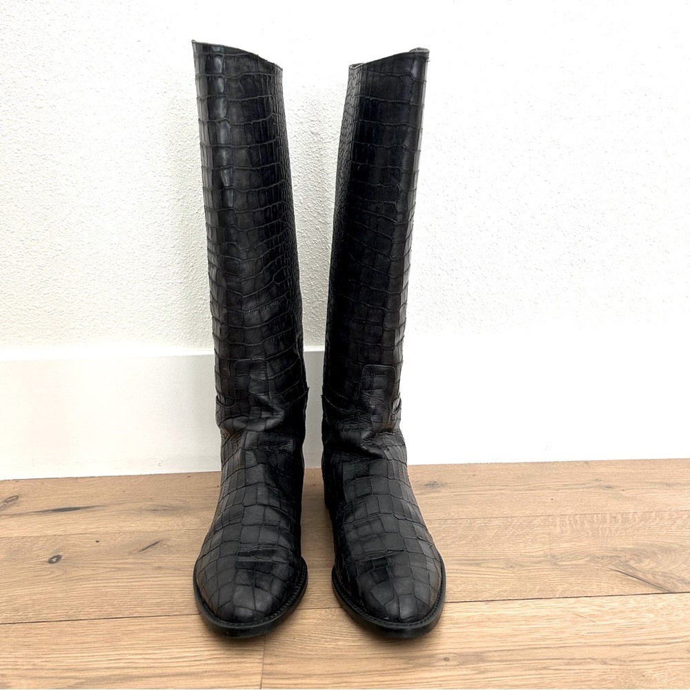 Stuart Weitzman Tall Pull On Boot Riding Croc Emb… - image 2